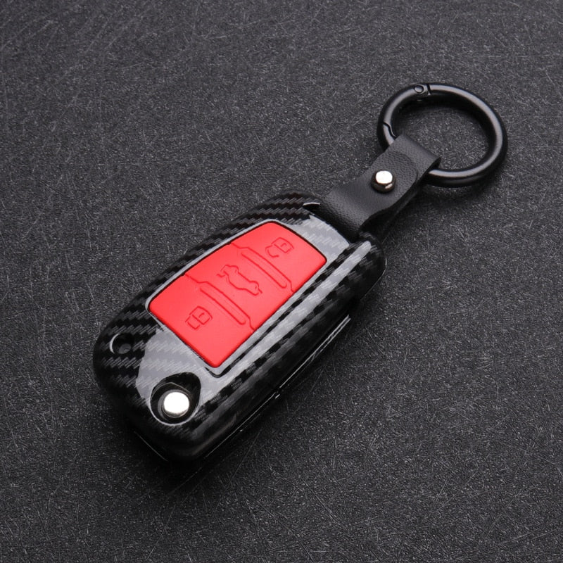 coque clé audi carbone silicone rouge