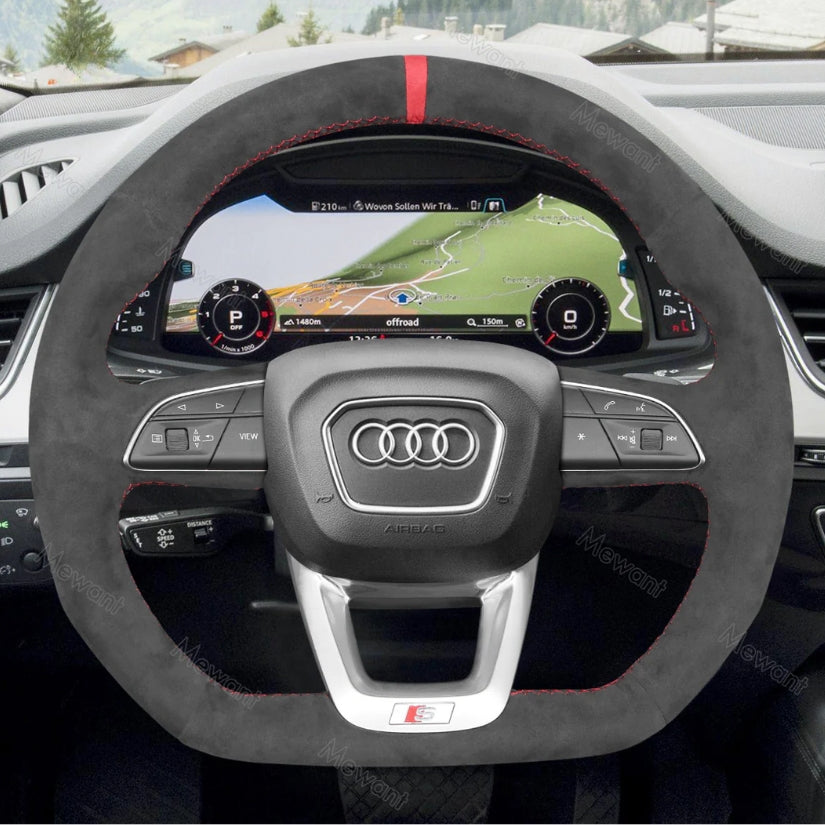 2 Pièces Voiture Housse de Volant, pour Audi Q3 Couvre Volant Voiture  Segmentées Antidérapant Fibre de Carbone Accessoire,Reda